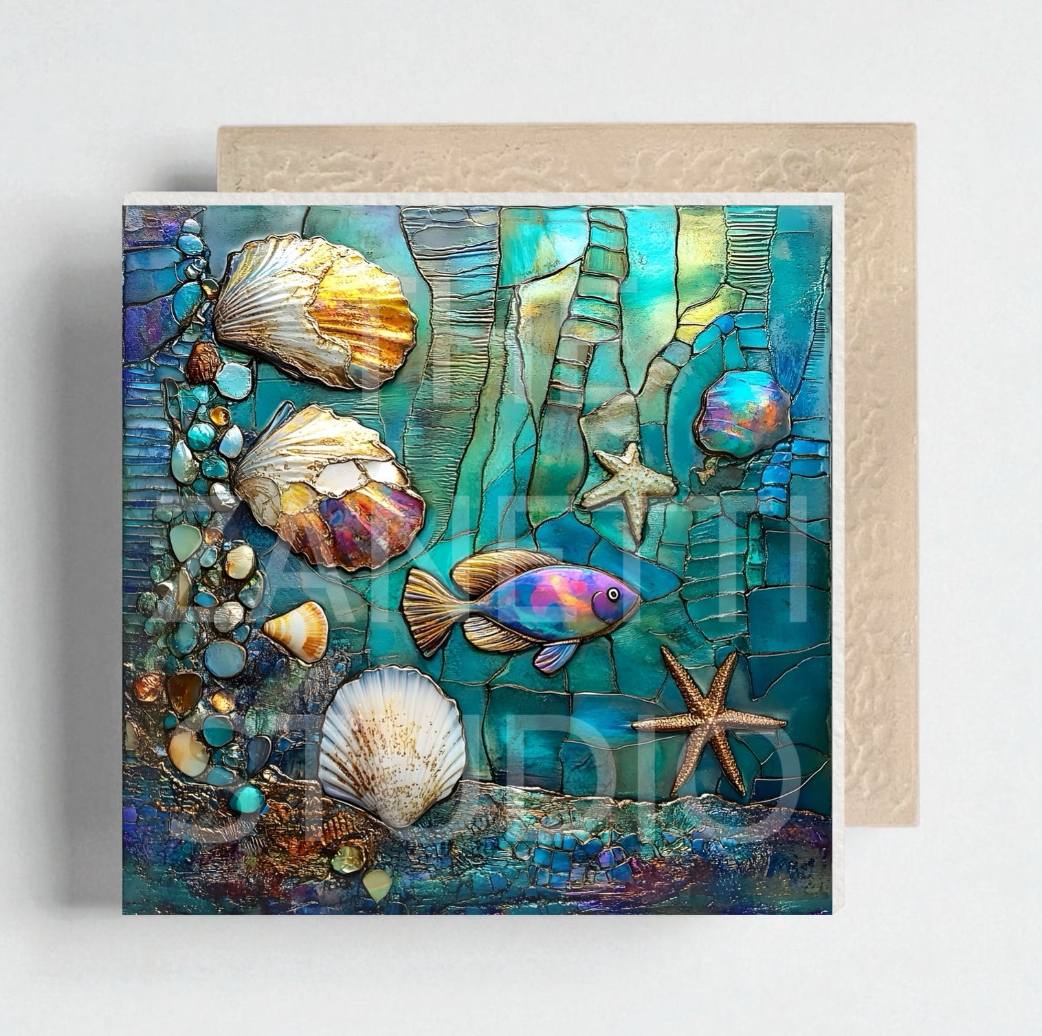 🐚 Sea Shells Ceramic Decorative Tile 6”x6”