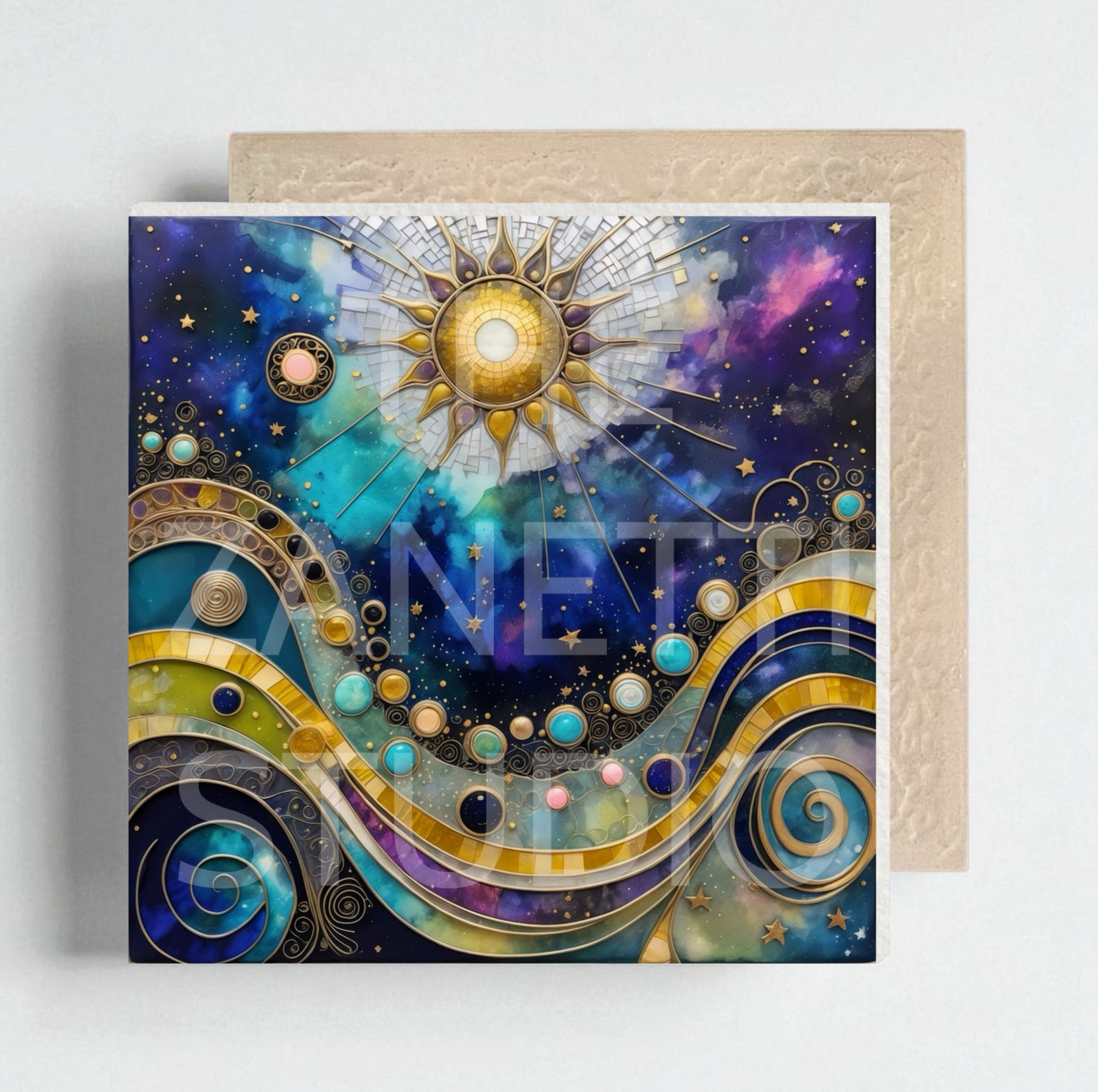 🌙 🌞 Sun Moon Ceramic Decorative Tile 6”x6”