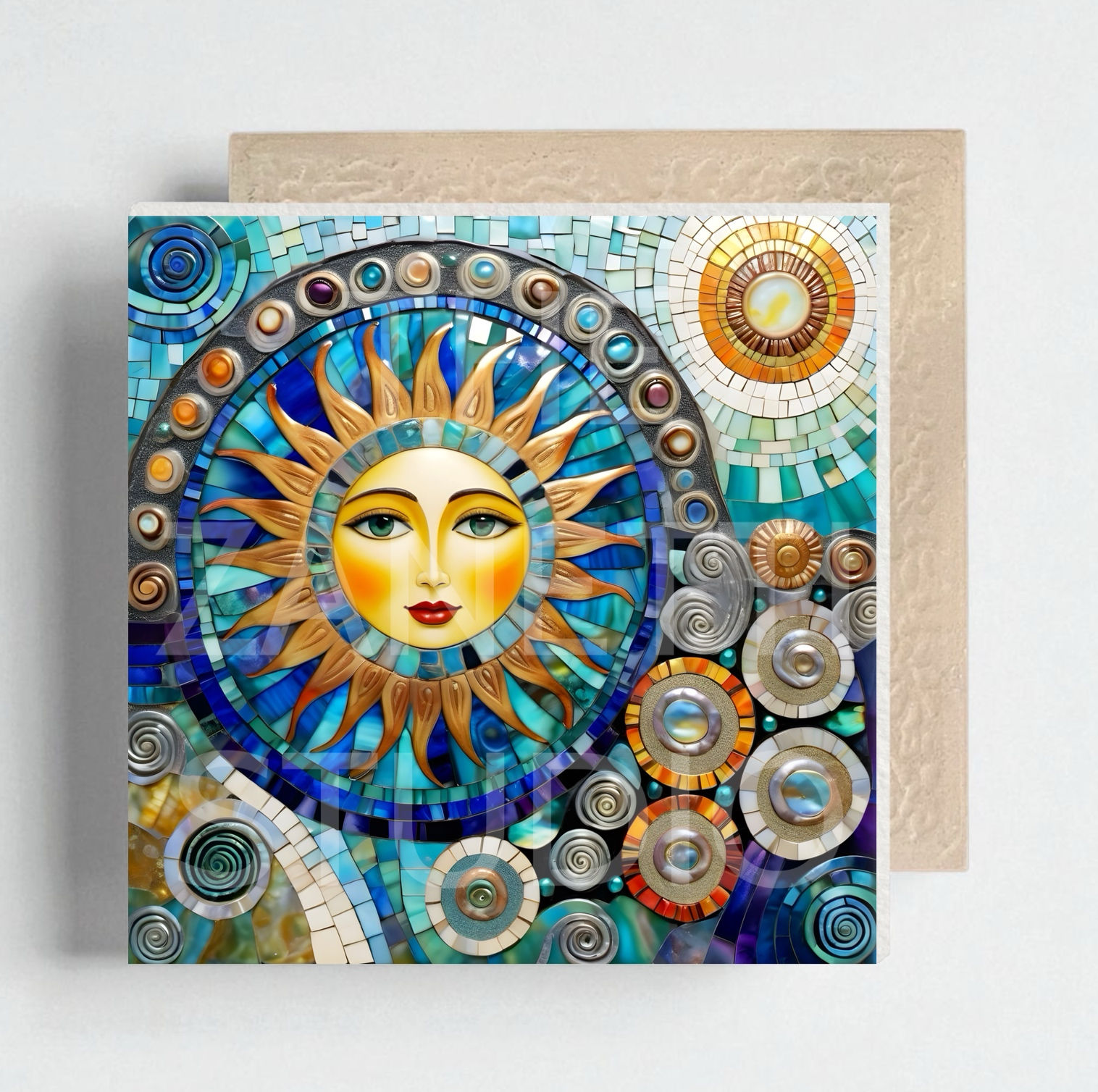 🌙 🌞 Sun Moon Ceramic Decorative Tile 6”x6”