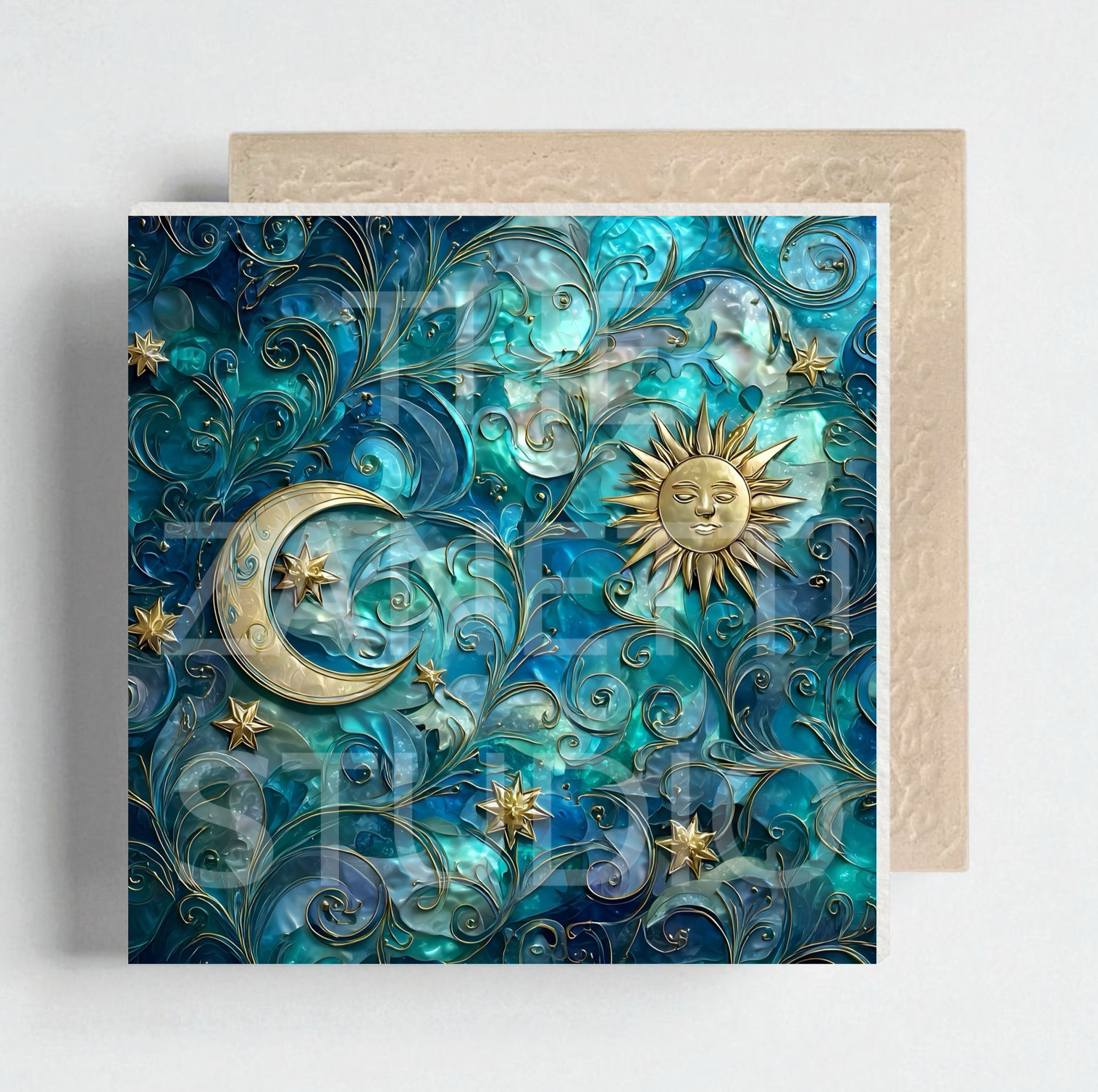 🌙 🌞 Sun Moon Ceramic Decorative Tile 6”x6”