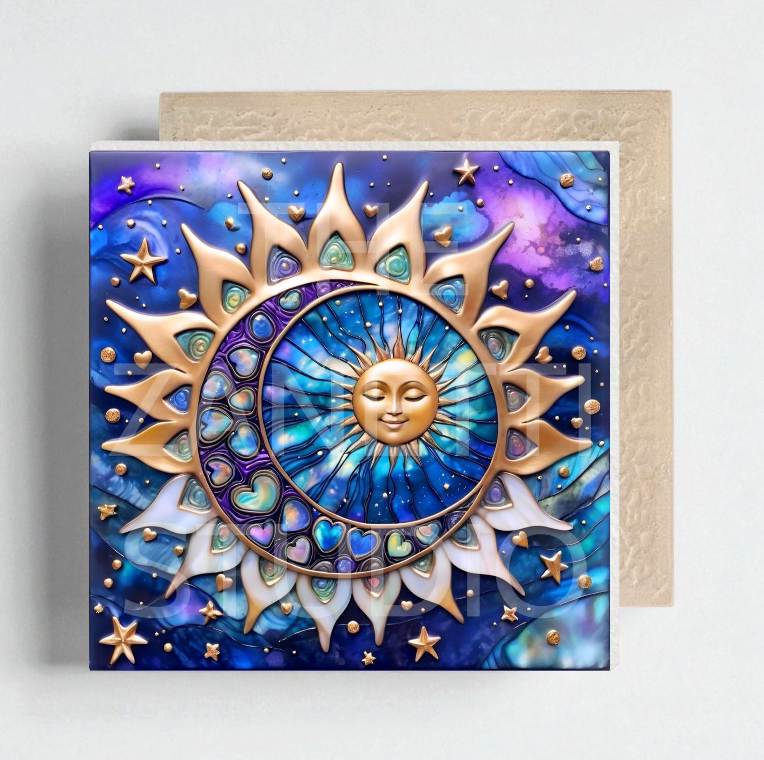🌙 🌞 Sun Moon Ceramic Decorative Tile 6”x6”