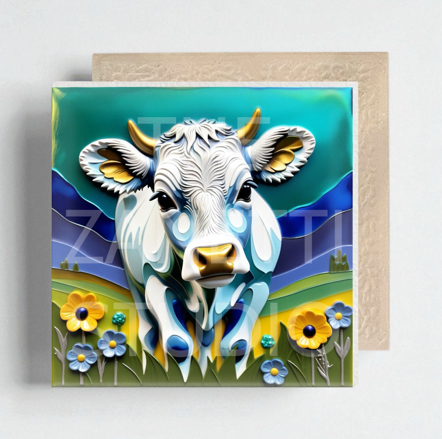 🐮 Cow Ceramic Decorative Tile 6”x6”