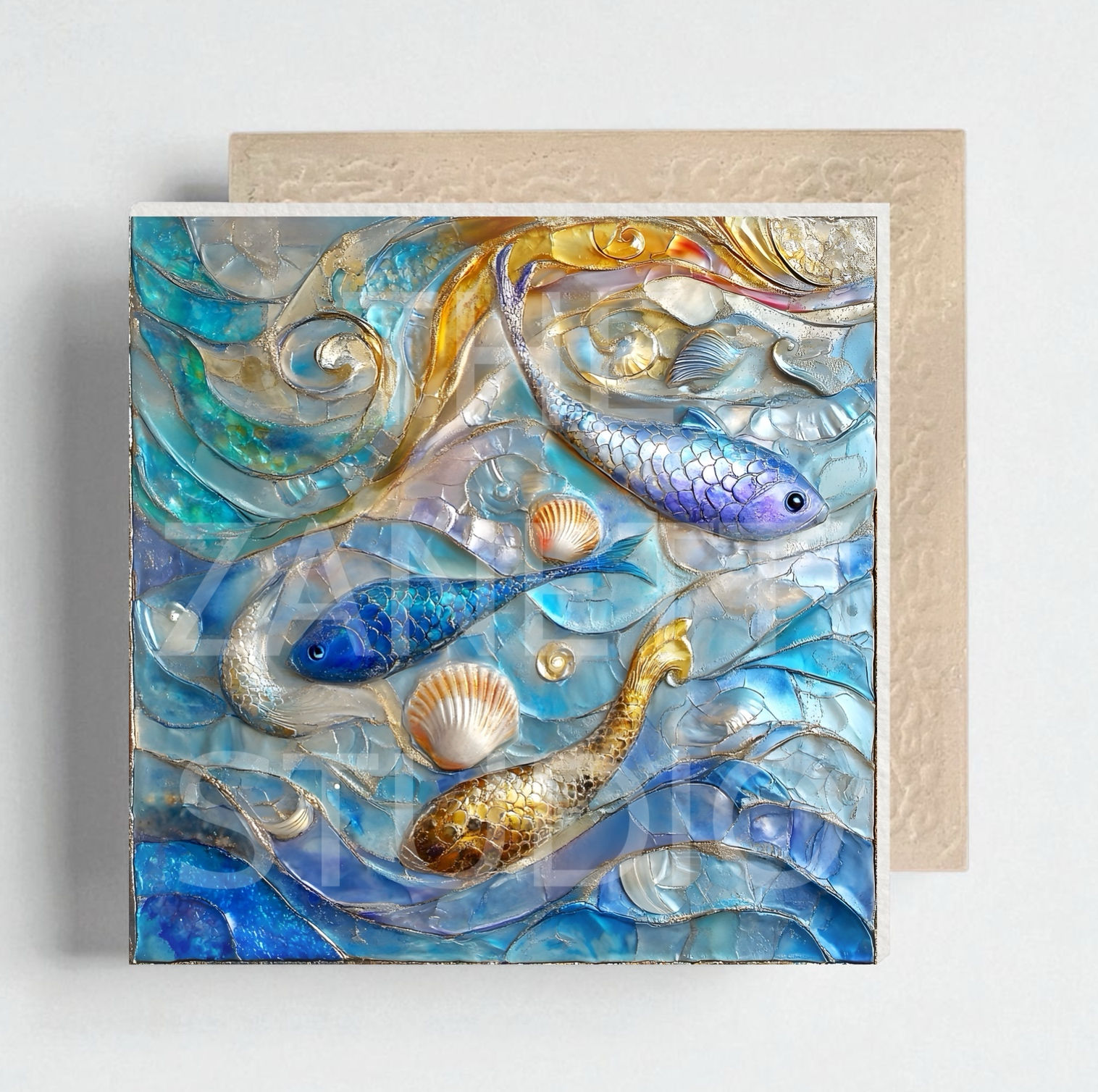 🐚 Sea Shells Ceramic Decorative Tile 6”x6”