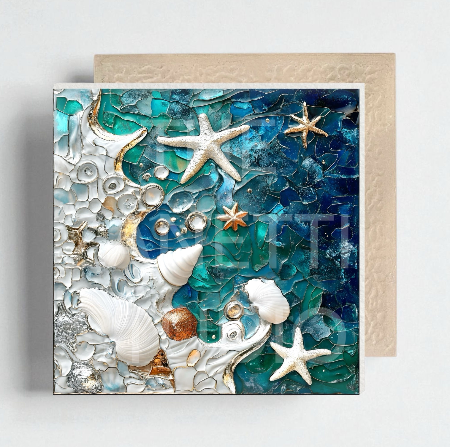 🐚 Sea Shells Ceramic Decorative Tile 6”x6”