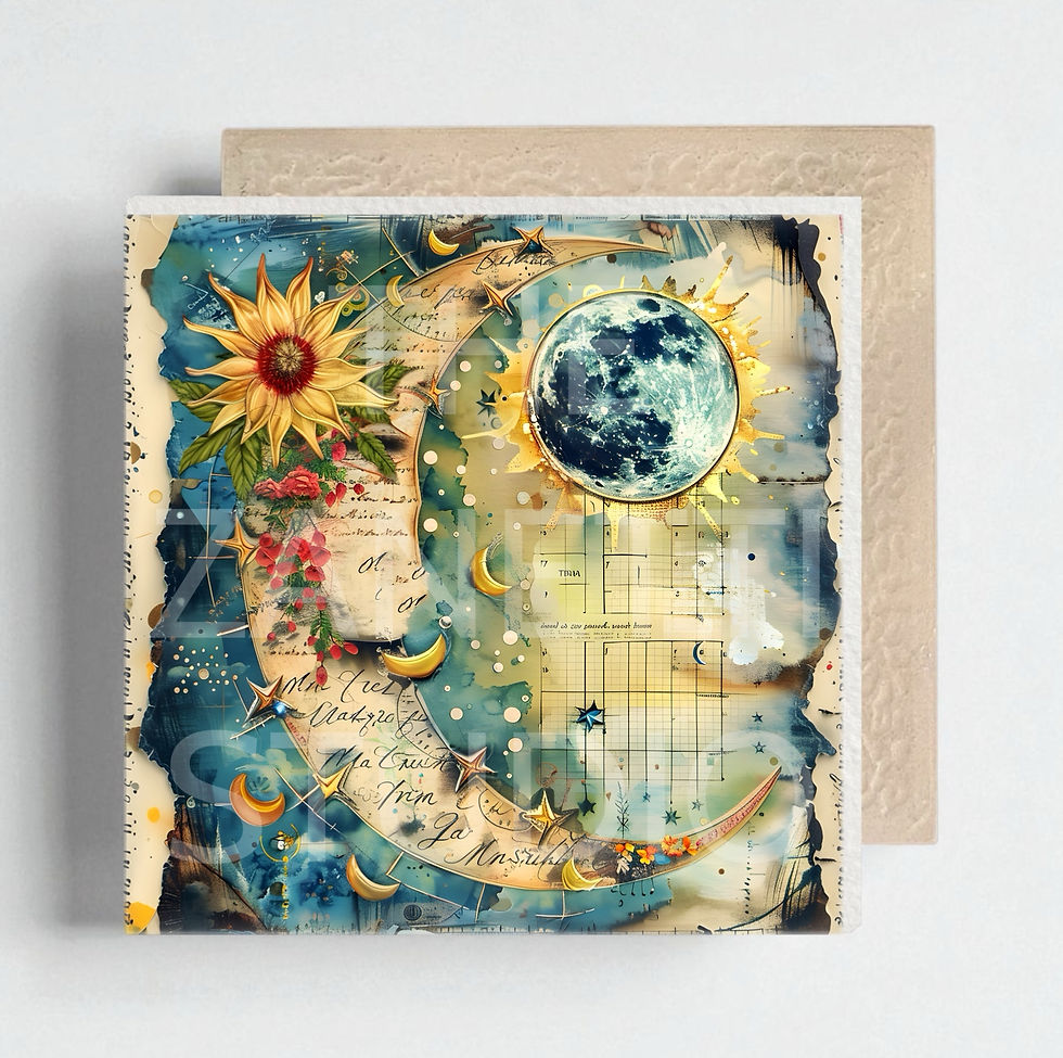 Thumbnail: ☀️ 🌙 Sun Moon Ceramic Decorative Tile 6”x6”