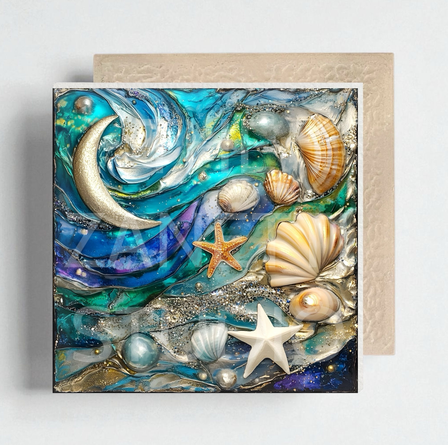 🐚 Sea Shells Ceramic Decorative Tile 6”x6”