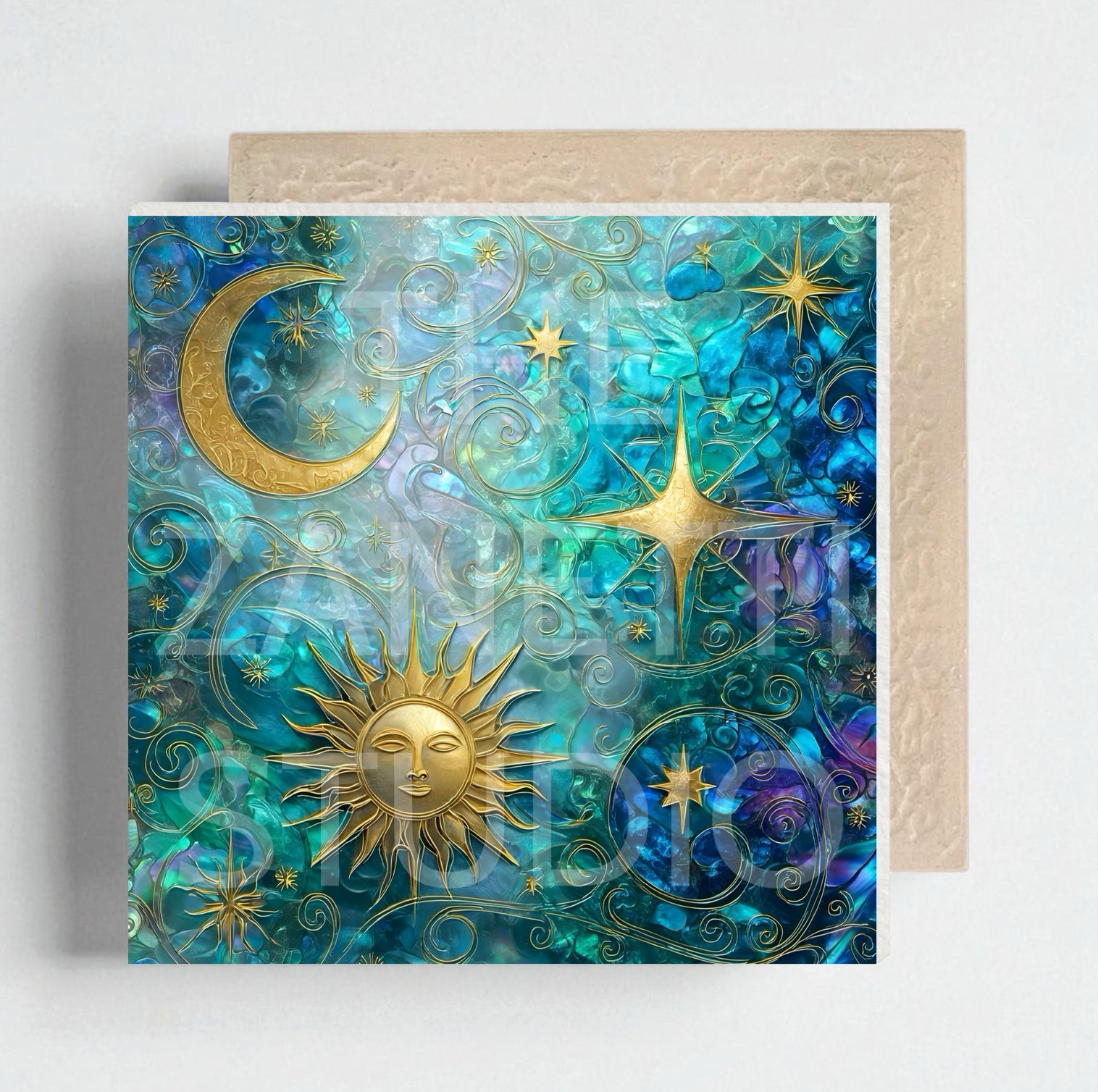 🌙 🌞 Sun Moon Ceramic Decorative Tile 6”x6”