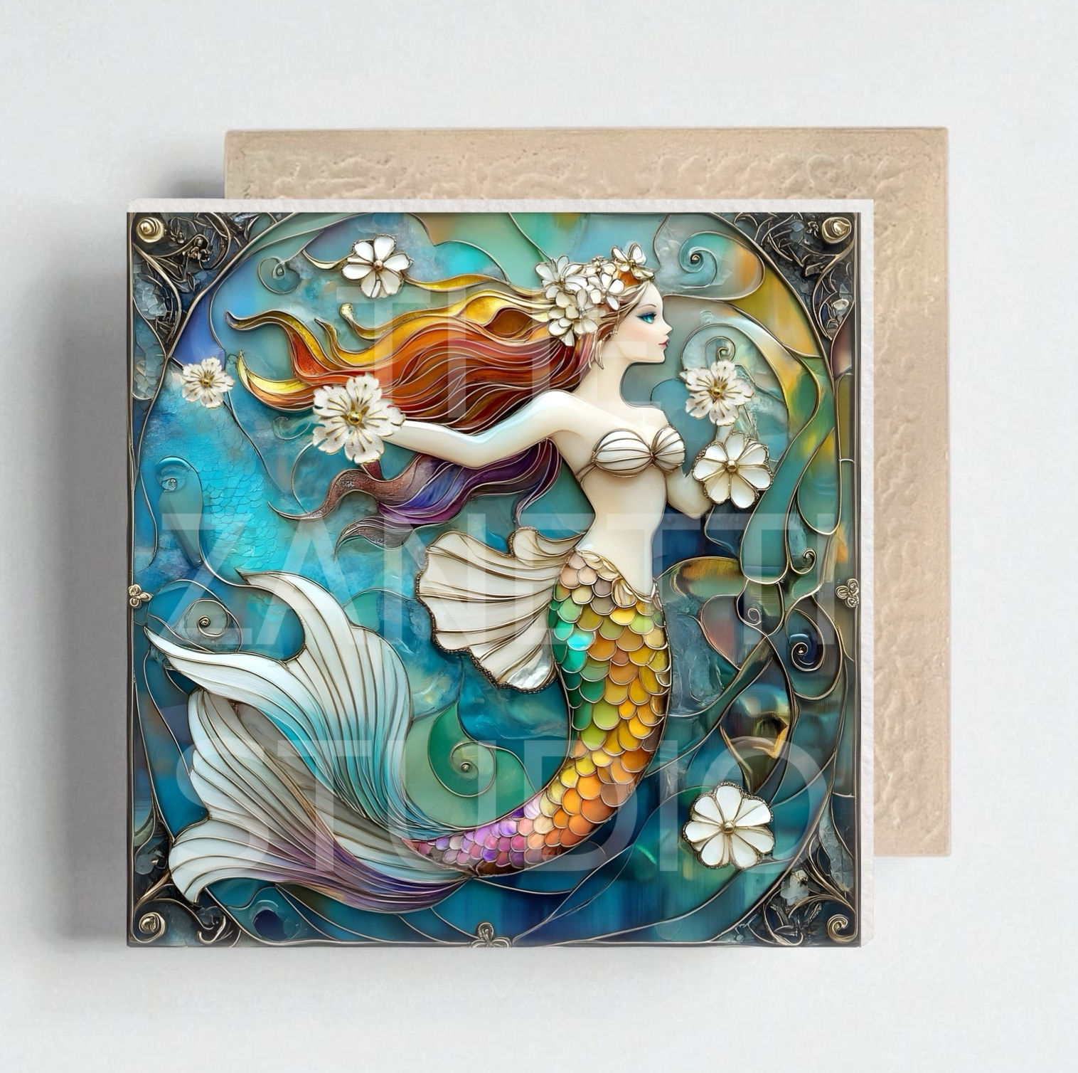 🧜‍♀️ Mermaid Ceramic Decorative Tile 6”x6”