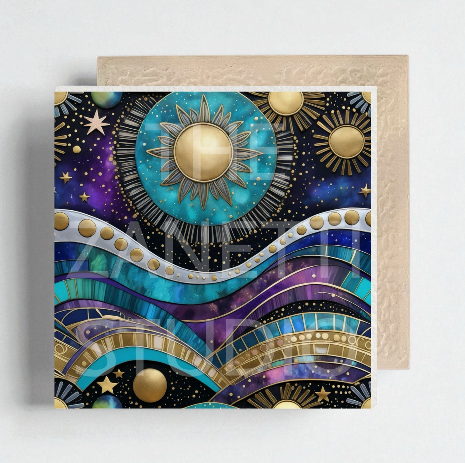 🌙 🌞 Sun Moon Ceramic Decorative Tile 6”x6”