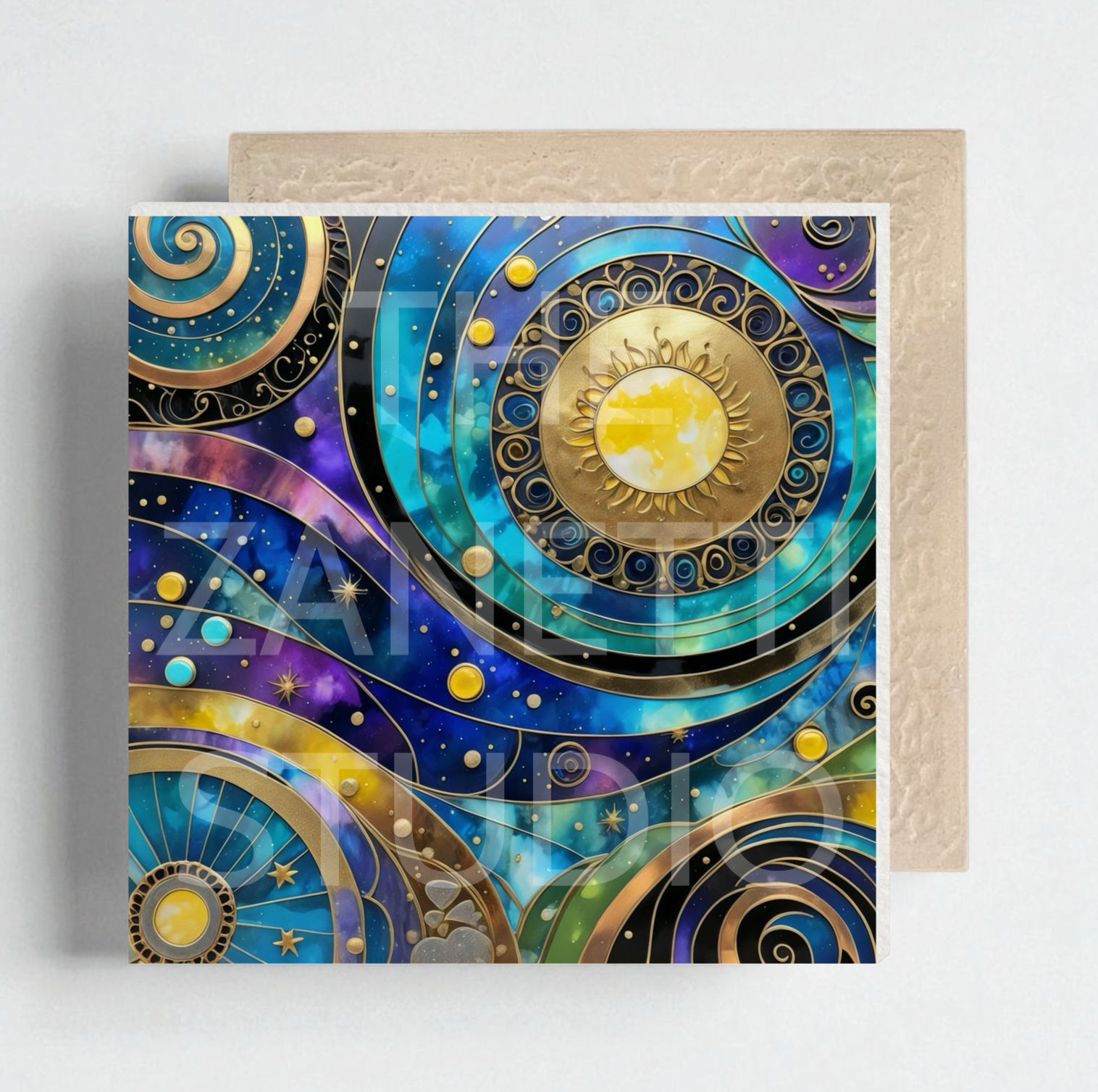 🌙 🌞 Sun Moon Ceramic Decorative Tile 6”x6”