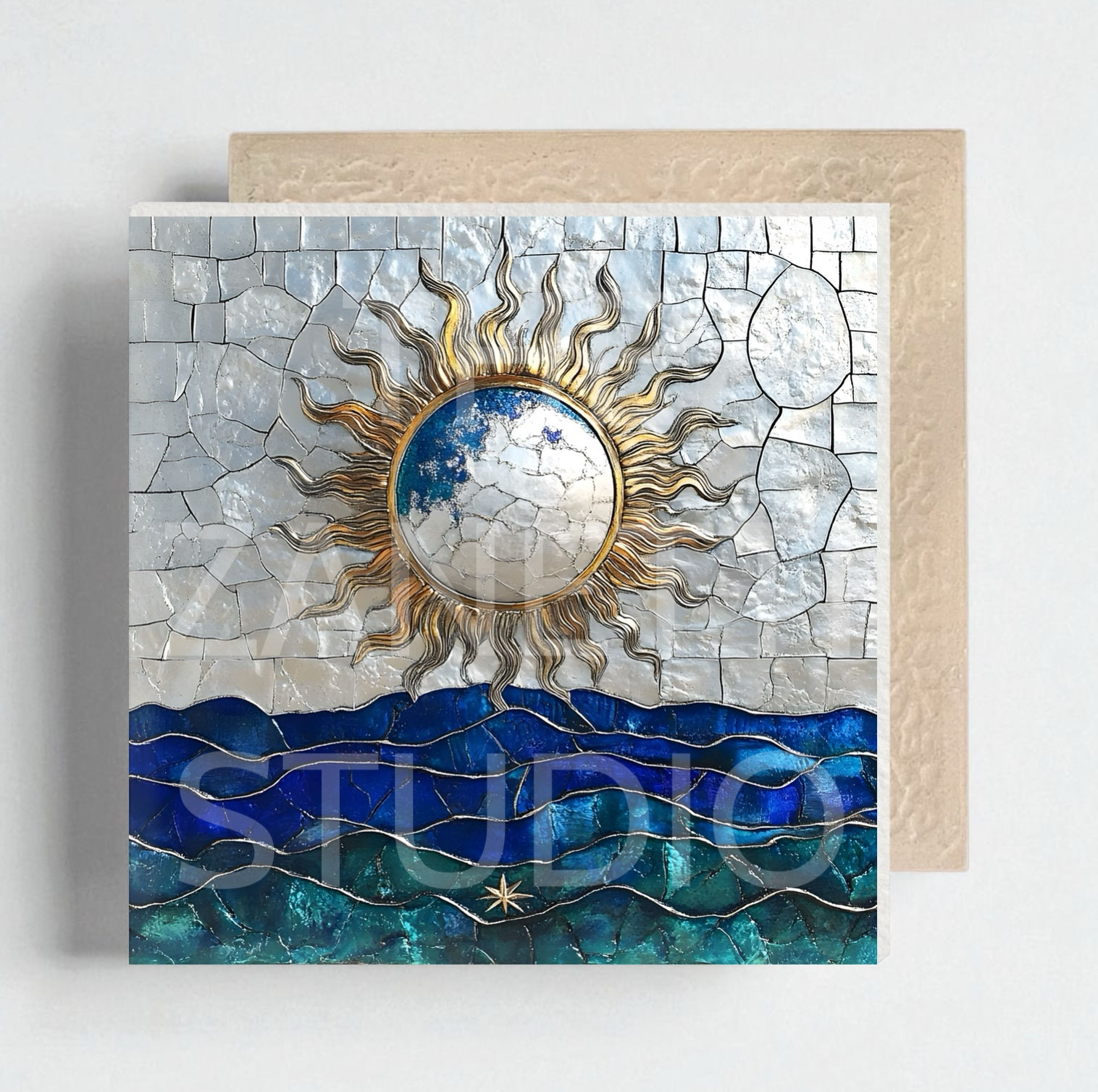🌙 🌞 Sun Moon Ceramic Decorative Tile 6”x6”