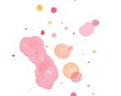 artistic splashes of mixes of pinky and reddish and yellowy watercolor paint on a white ba