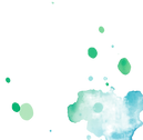 artistic paint splotches of mixed greenish and blueish watercolor paint on a white backgro