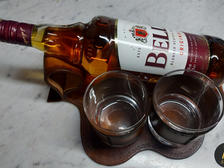 Bespoke Drinks Maid, leather bottle holder and leather wrapped glasses