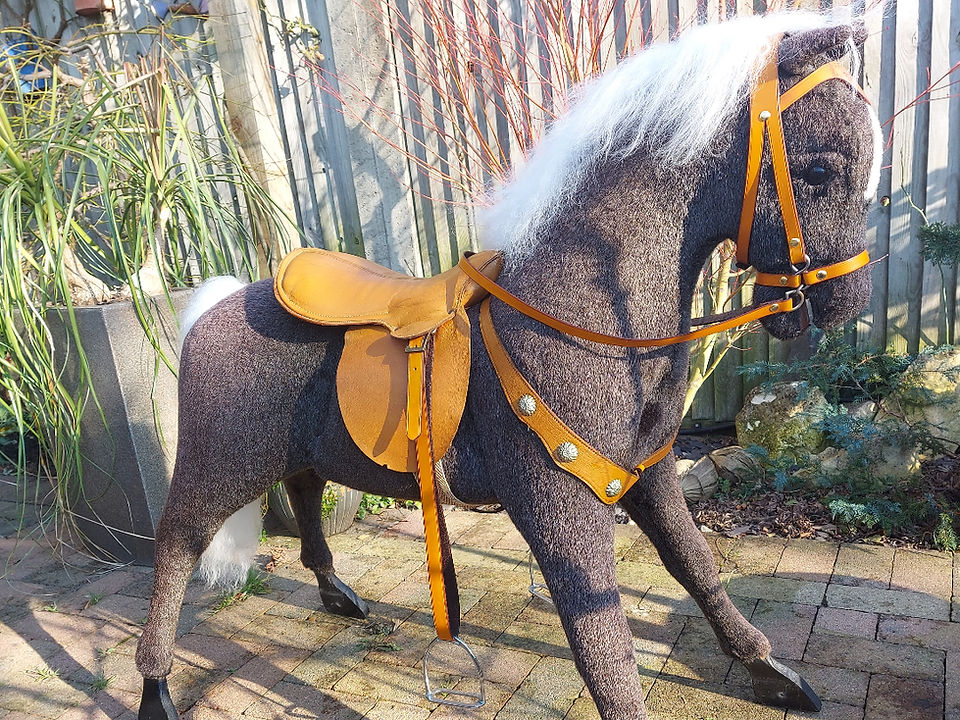 All done, cleaned and coloured saddle, new stirrups and reins, new main and tail