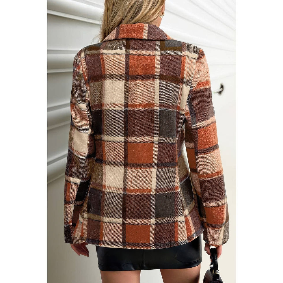 Thumbnail: Plaid Lapel Collar Long Sleeve Button Coat