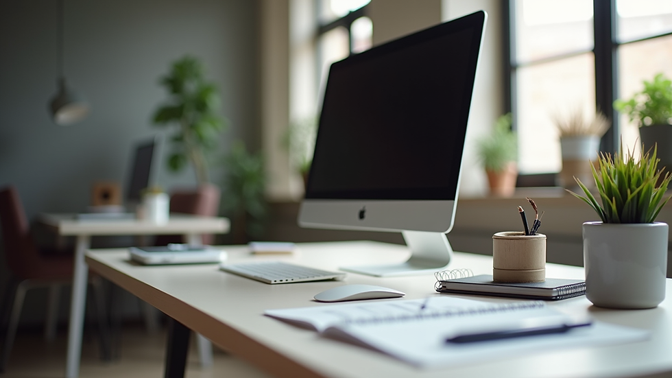 Eye-level view of a modern workspace with stylish accessories