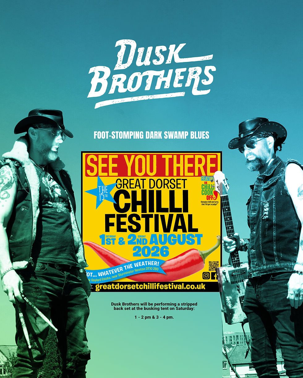 Poster for Great Dorset Chilli Festival featuring Dusk Brothers