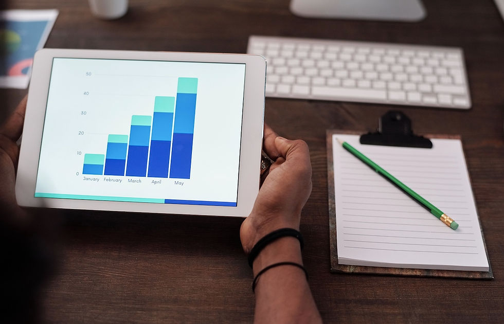 a tablet with monthly website analytics from January to May. Important website kpis to check for your business.