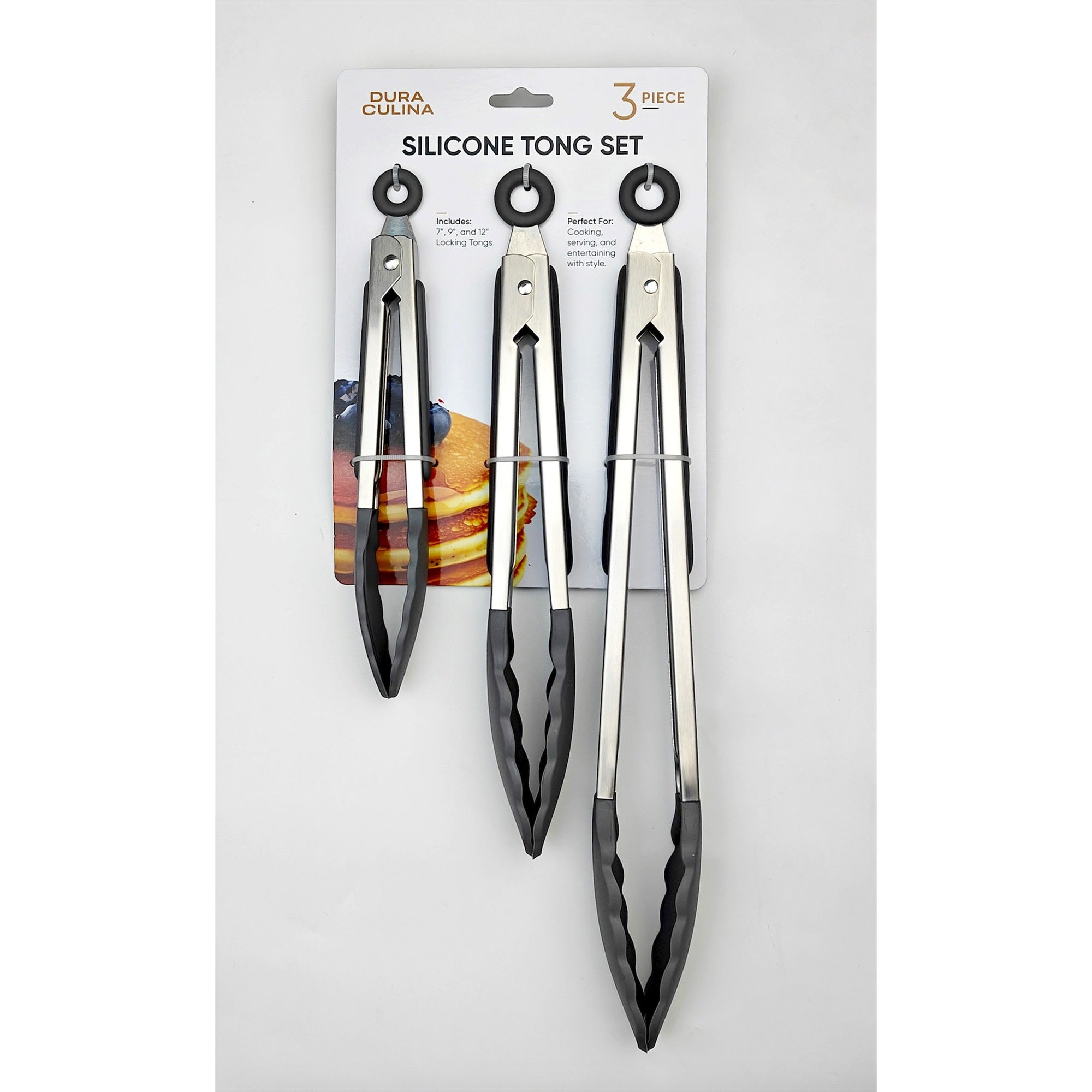 Dura Living Stainless Steel & Silicone Tongs — Set of 3