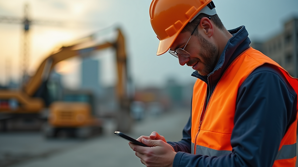 Close-up view of a construction worker inspecting safety equipment