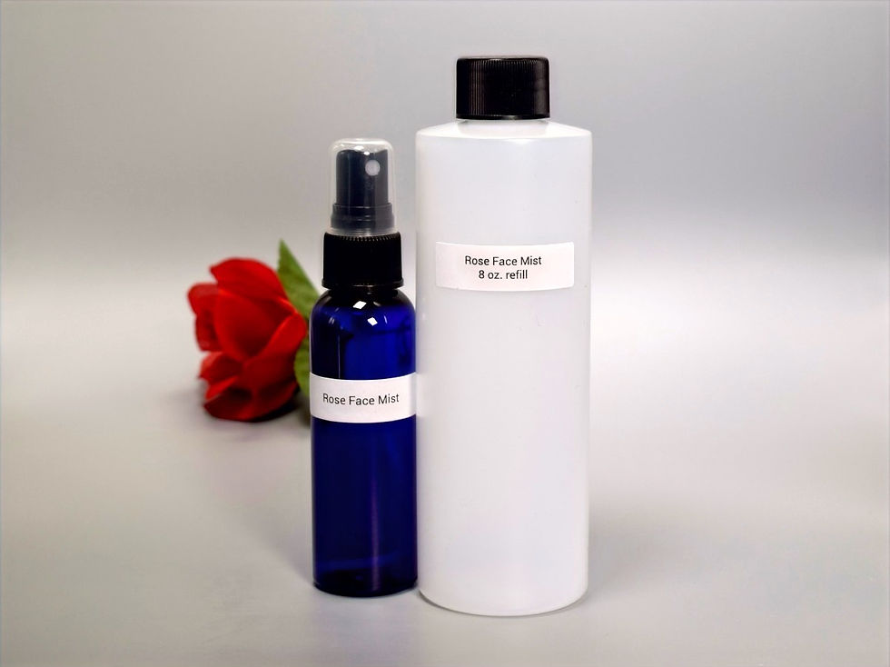 Face mists with essential oils, rose, lavender or peppermint