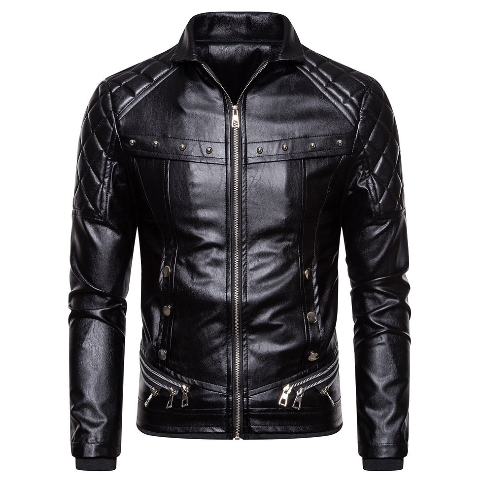 Thumbnail: Stylish Solid Color Men's Leather Jacket with Fur Collar