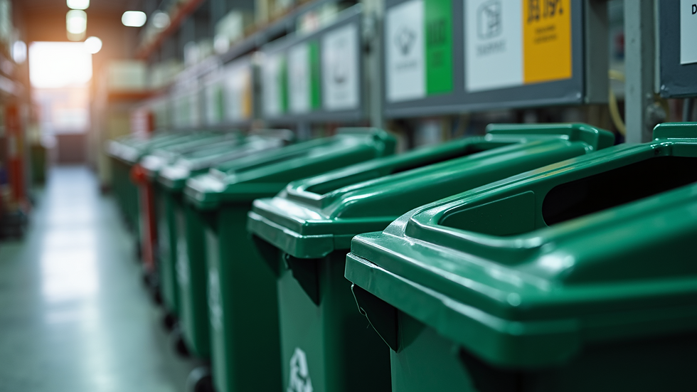 High angle view of a company recycling station with separate bins