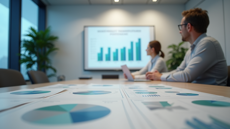 Eye-level view of a modern office meeting room with quality management charts