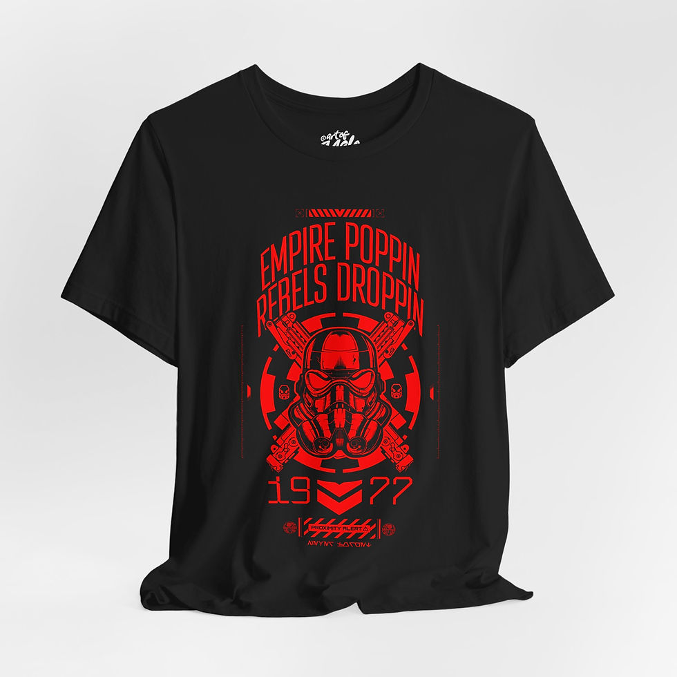 Thumbnail: Empire Poppin' Reels Droppin' Tee — Sith Version (Red on Black)