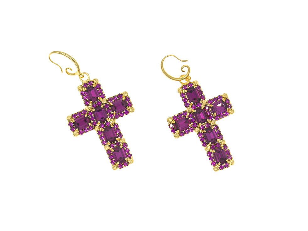 Miniatura: Small Roma Cross earrings fuchsia pink