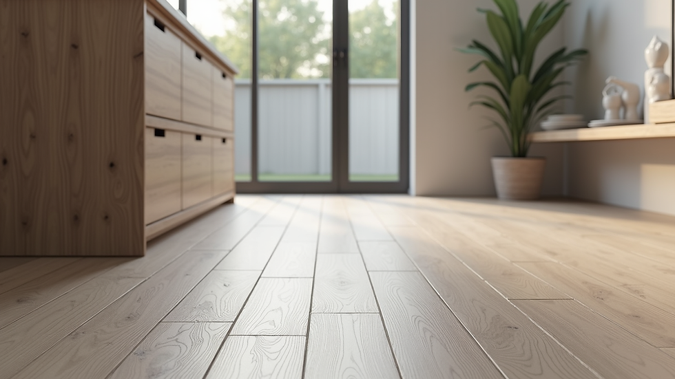 Eye-level view of modern kitchen with waterproof vinyl flooring