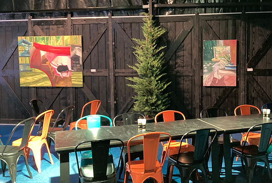 Installation view of paintings by Elise Berkvens at Pukkelpop 2026, Botanical Maximalism
