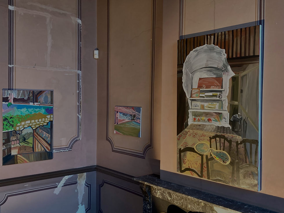 Installation view of paintings of Elise Berkvens in an exhibition space