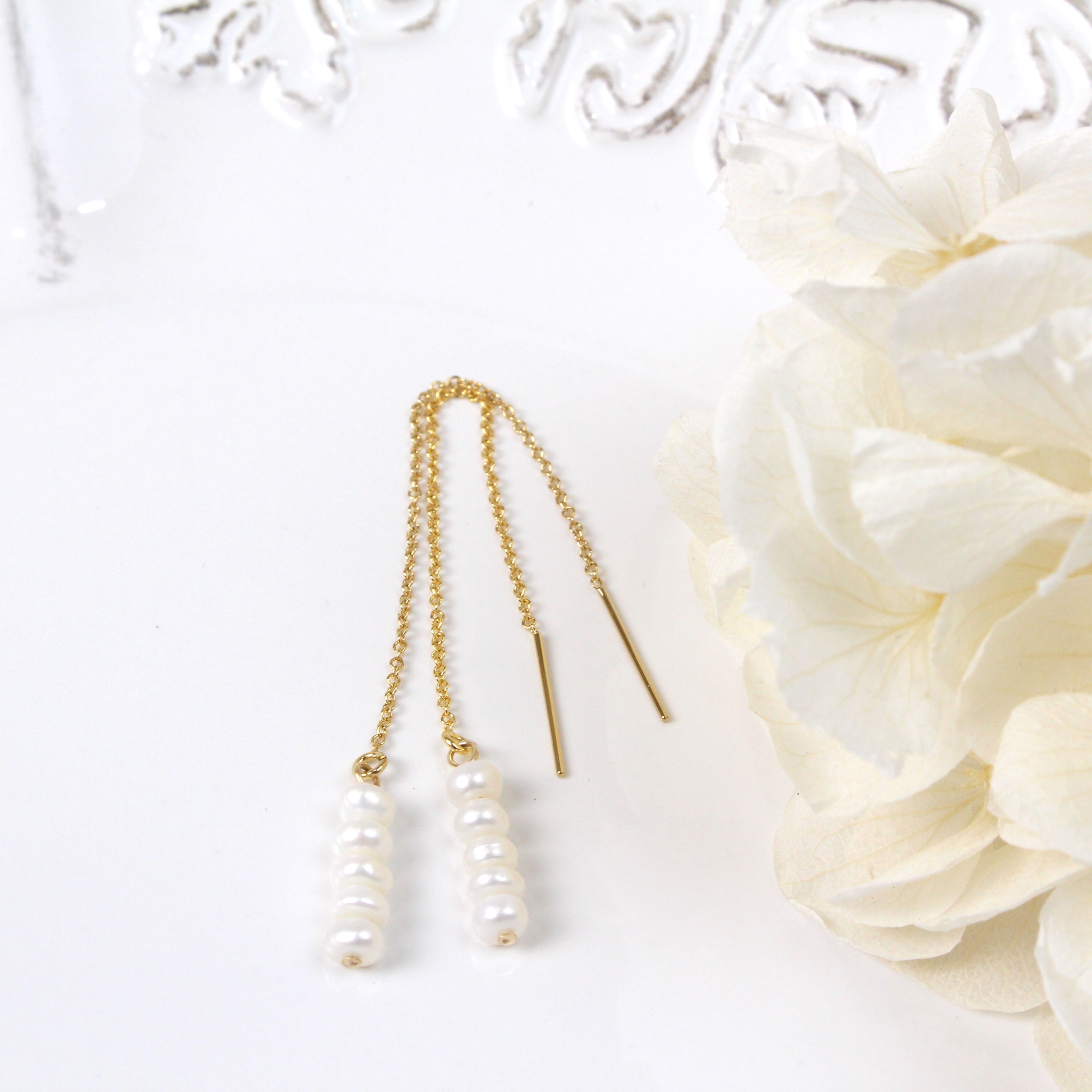 【アレルギー対応】小さな淡水パール14kgfチェーンピアス  Rice chain  pierce center