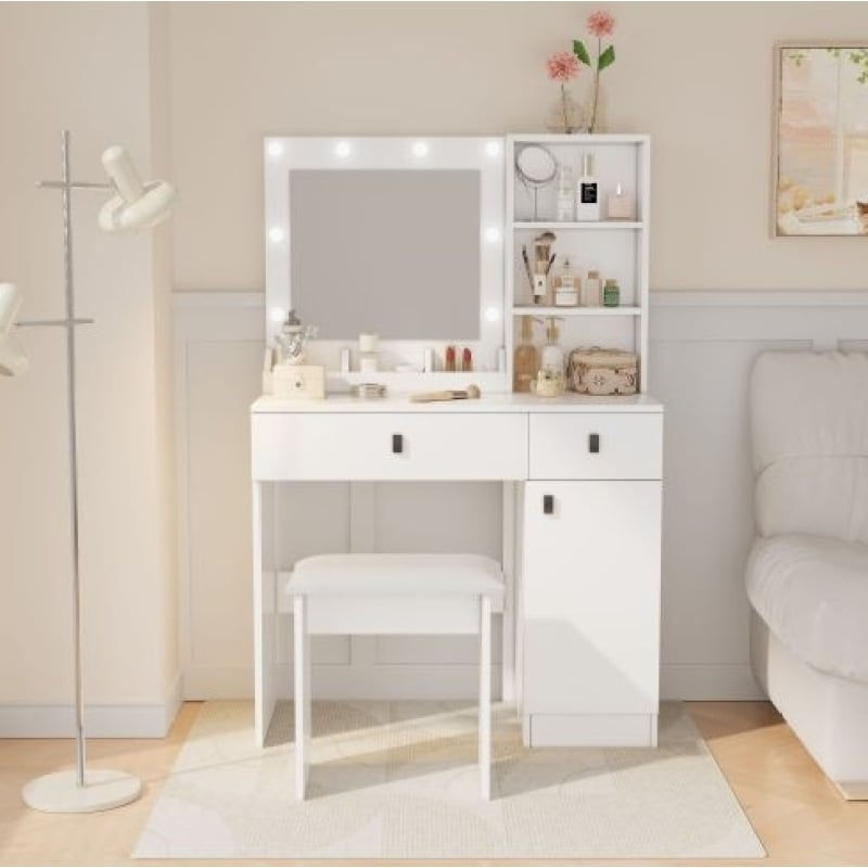 Miniatura: Vanity Desk With Lights, Vanity Set With Mirror, Makeup Vanity Desk With Large D