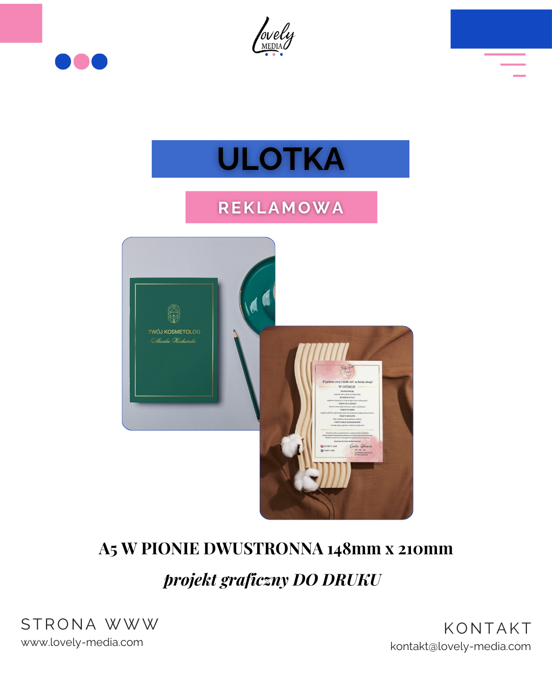 identyfikacja wizualna grafiki projekt logo wizytówka ulotka lovely media joanna Błaszczyk