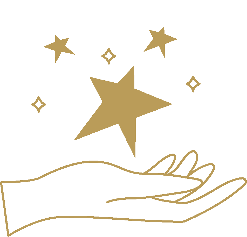 Main stylisée soutenant des étoiles, enthousiasme et bonheur