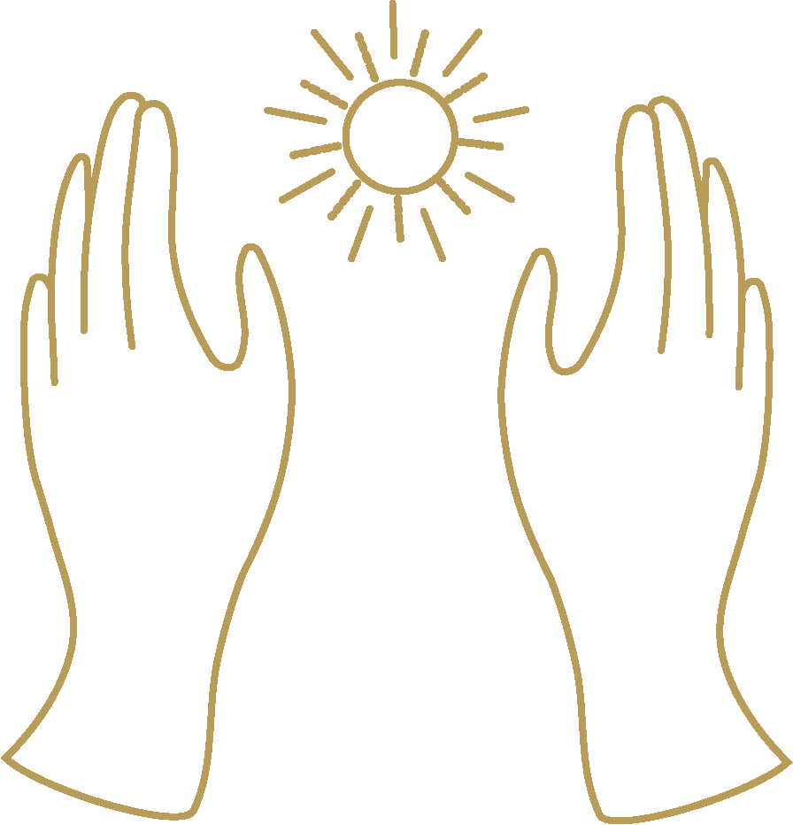 Mains stylisées vers le soleil, conscience et souveraineté