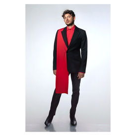 Amit Rahav wearing Tailored Suit w. Pleated Drape | Tailored Red Shirt