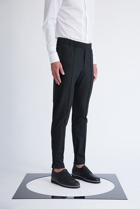 Pinstriped Elastic-Waist Tailored Trousers — image 1