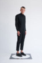 Tailored jumpsuit with front pleat in black cotton - full body Front view - ARIEL BASSAN 