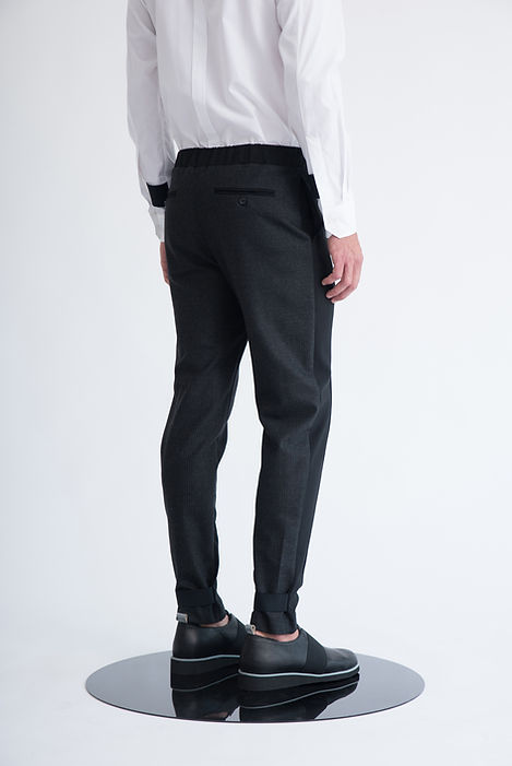 Two Toned Elastic-Waist Tailored Trousers — image 1