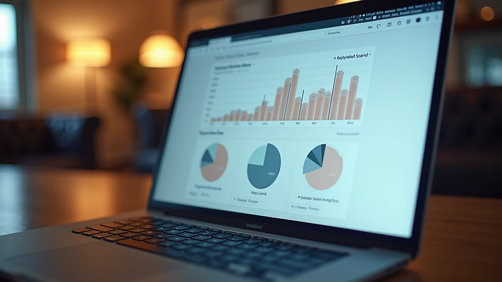 Eye-level view of a laptop displaying social media analytics dashboard