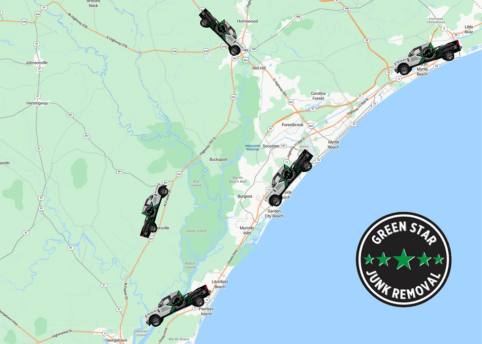 Map of the service area for Green Star Junk Removal.
