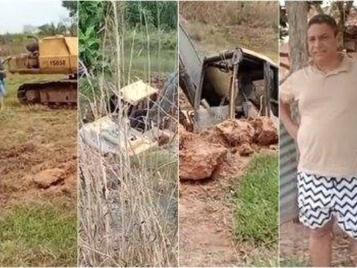 Vídeo mostra máquina de prefeitura de MT atolada em propriedade particular