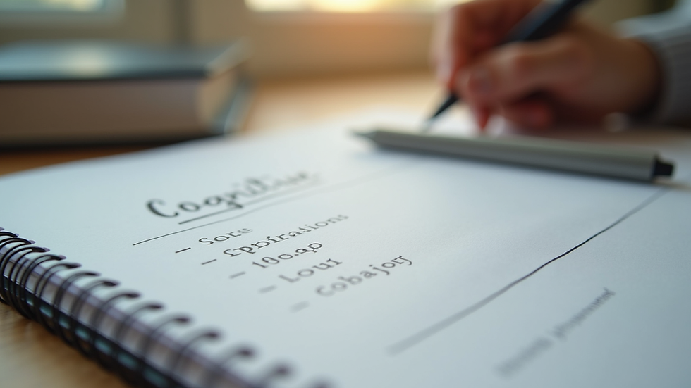 Eye-level view of a notebook with cognitive therapy notes