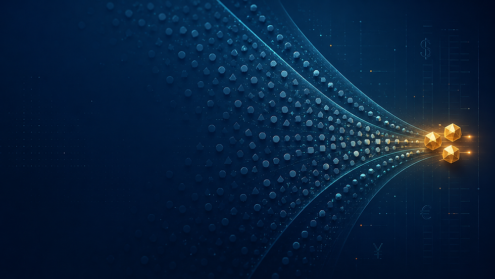 A polished navy-and-teal surface, half-lit, hiding a thin crack beneath it — illustrating how a low cost per lead can conceal rising customer costs.