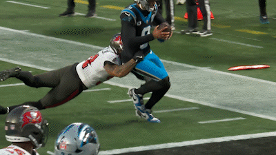 NFL Panthers player shown with impact angle overlay in final Digital Athlete video created by Workprint.