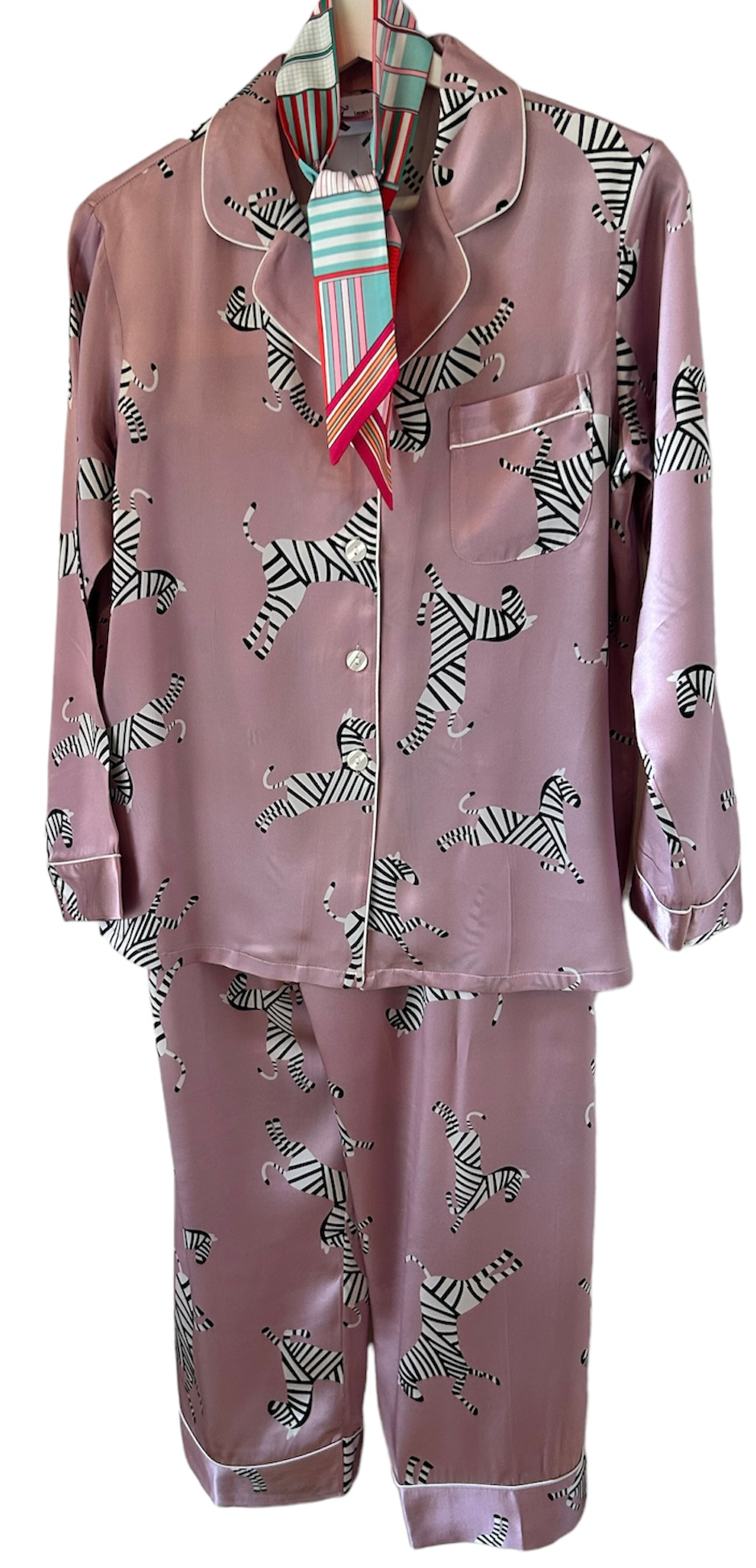 Miniaturbild: Seiden-Pyjama Rosa-Zebra